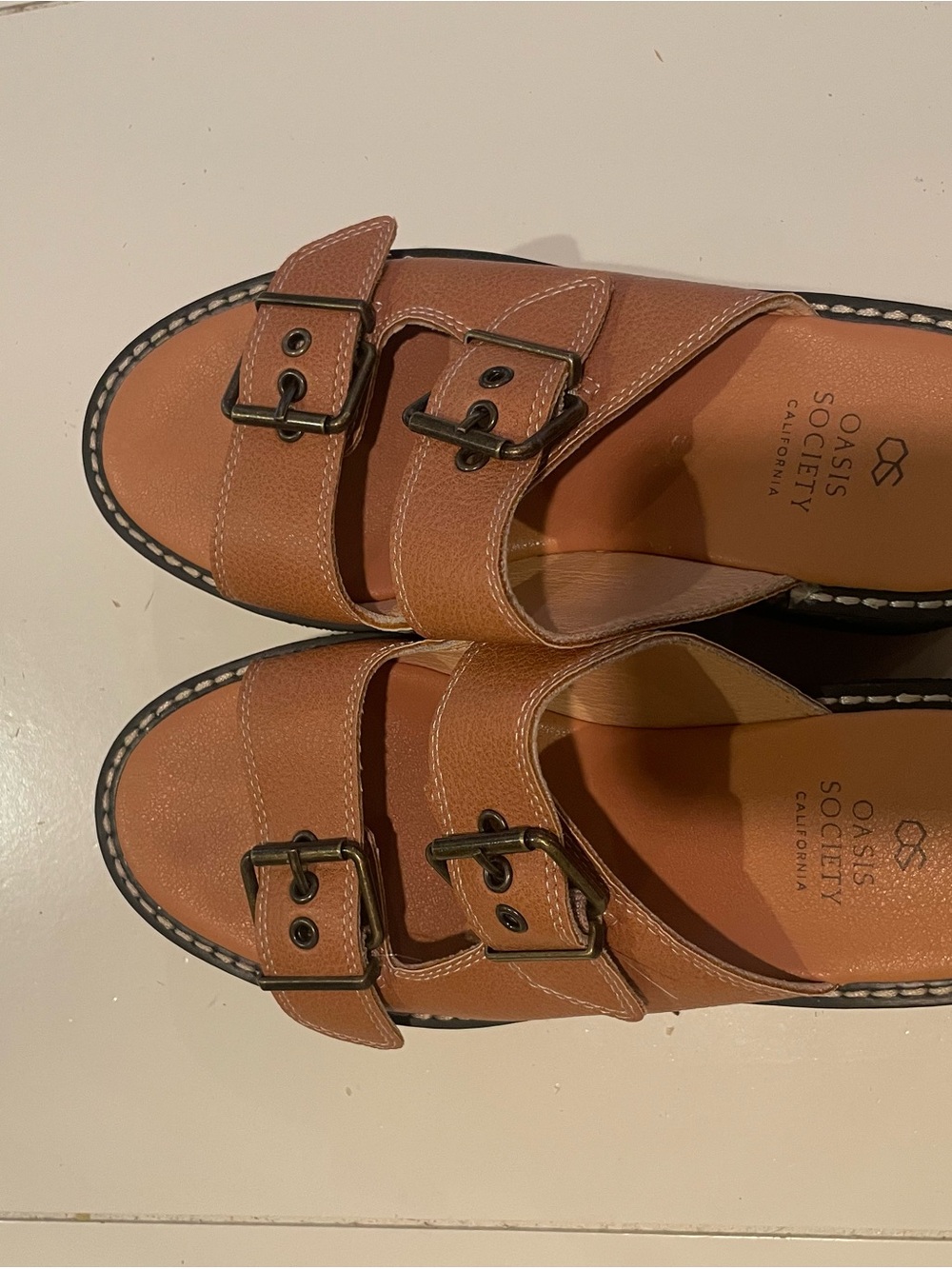Oasis Society Tan Buckle Platform Sandals